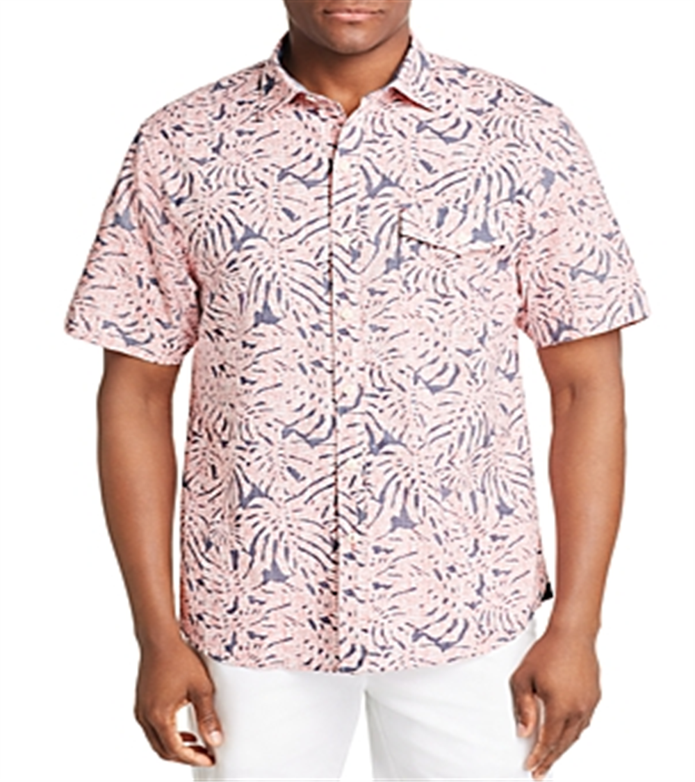 Camisa masculina Tommy Bahama Sun Coral Fronds Classic Fit com estampa tropical Chambray Camp, branca, tamanho XX-G