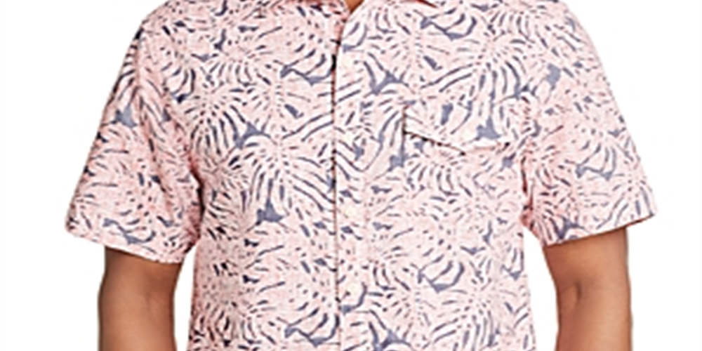 Camisa masculina Tommy Bahama Sun Coral Fronds Classic Fit com estampa tropical Chambray Camp, branca, tamanho XX-G