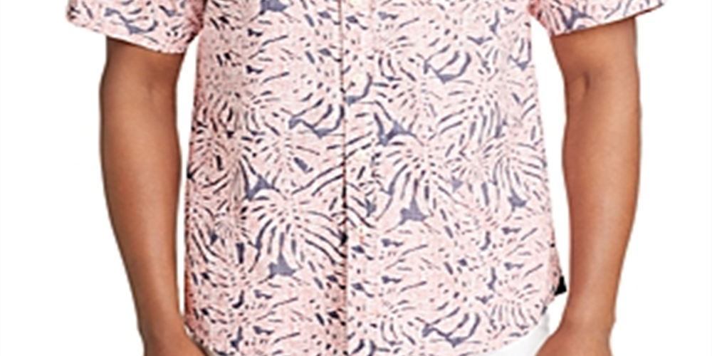 Camisa masculina Tommy Bahama Sun Coral Fronds Classic Fit com estampa tropical Chambray Camp, branca, tamanho XX-G