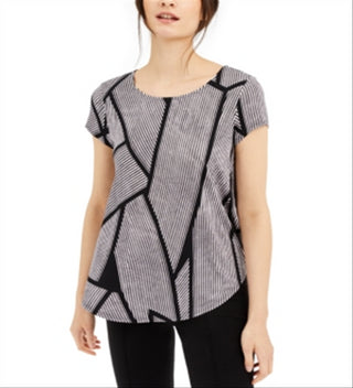 Camiseta feminina estampada Alfani, listra rosa/preta, tamanho pequeno