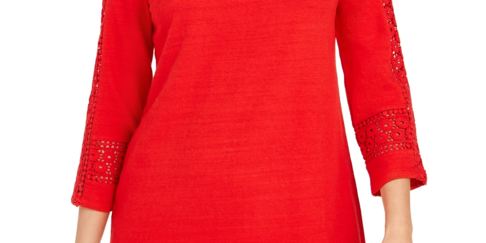 Top de crochê feminino Charter Club com detalhes, vermelho, tamanho grande