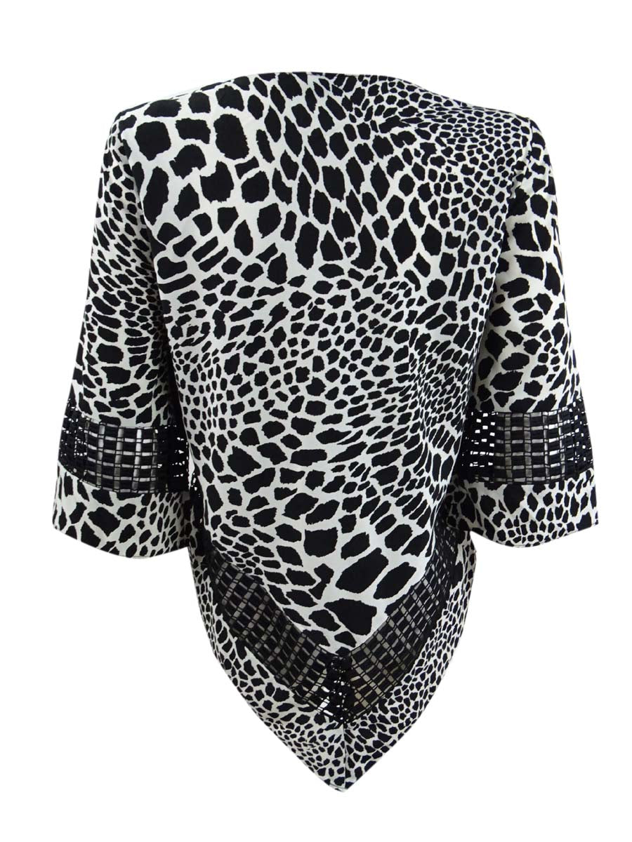 Blusa feminina Alfani com acabamento em crochê estampado, branca e preta, tamanho pequeno G