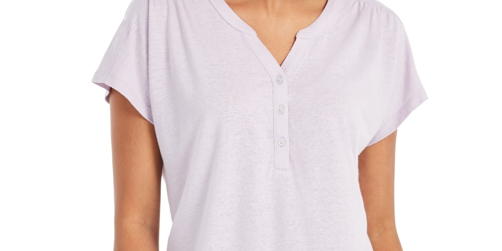 Blusa Henley de Linho e Manga Dolman Feminina Style &amp; Co Roxa Tamanho P