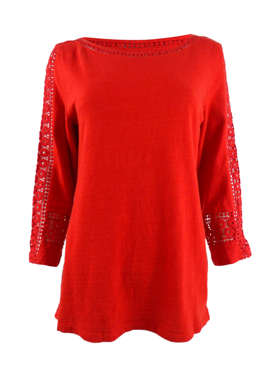 Top de crochê feminino Charter Club com detalhes, vermelho, tamanho pequeno