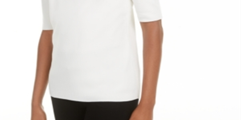 Suéter feminino Alfani com gola alta para usar no trabalho, branco, tamanho grande