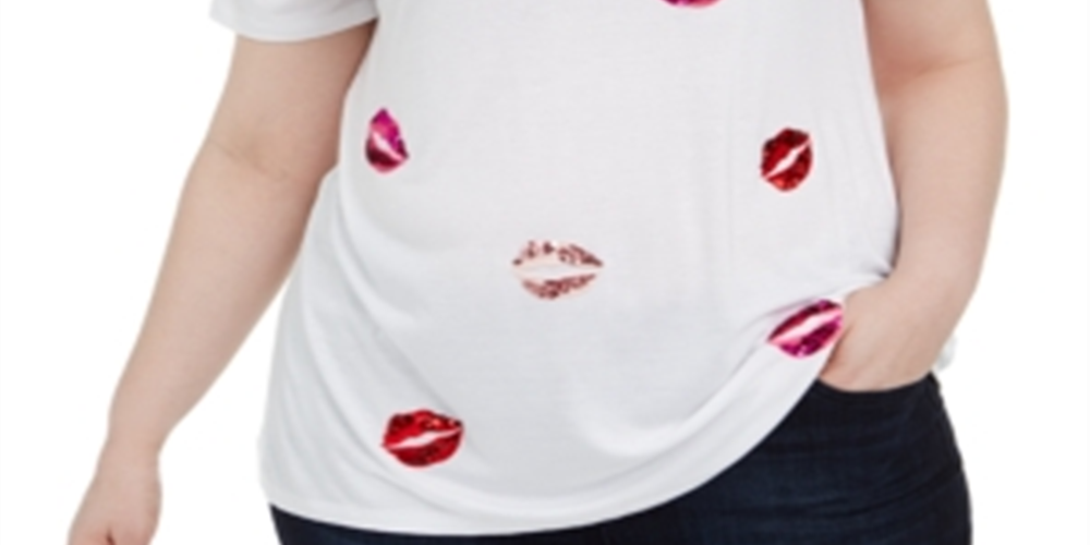 INC International Concepts Top Feminino Plus Sequin Lips Branco Tamanho 0X