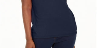 Camiseta feminina Karen Scott de algodão com decote em V e estampa recortada, azul, tamanho pequeno