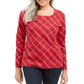 Karen Scott Top feminino xadrez Holly com detalhes em vermelho, tamanho pequeno