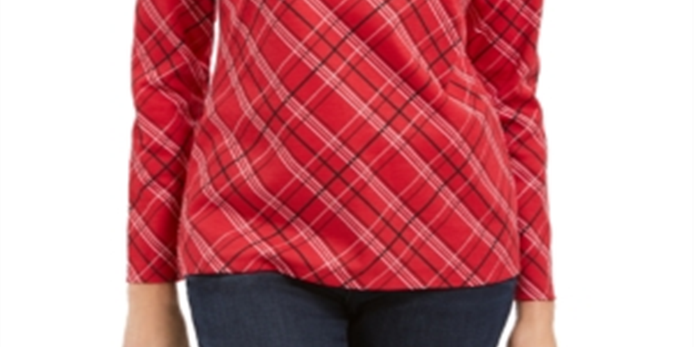 Karen Scott Top feminino xadrez Holly com detalhes em vermelho, tamanho pequeno