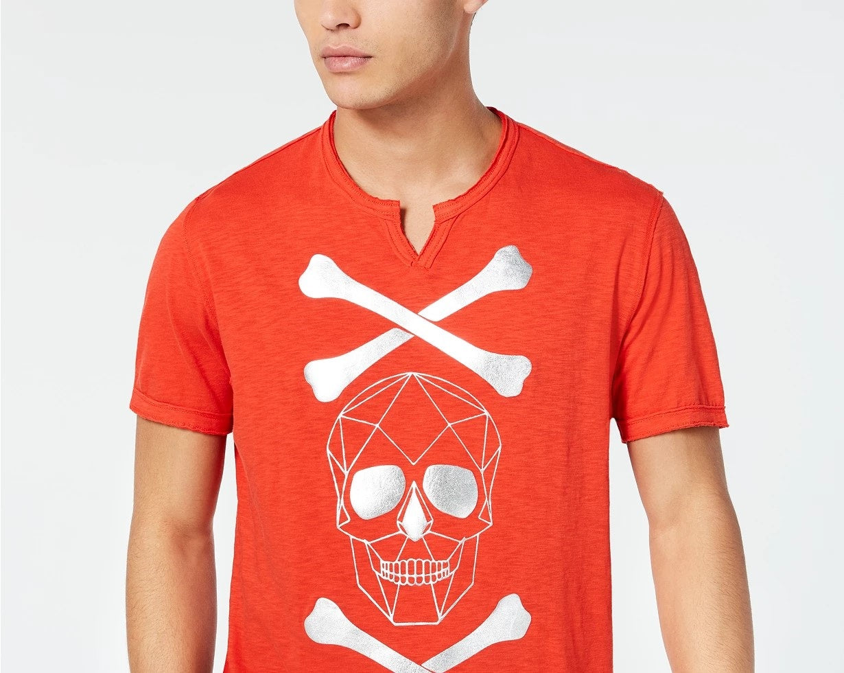 Camiseta masculina com caveira e ossos cruzados da INC International Concepts, vermelha, tamanho grande