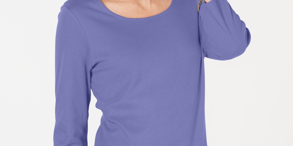 Karen Scott Top feminino de algodão com decote redondo, tamanho P, roxo