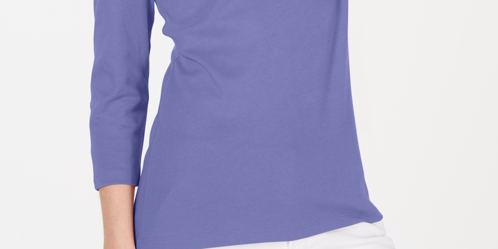 Karen Scott Top feminino de algodão com decote redondo, tamanho P, roxo