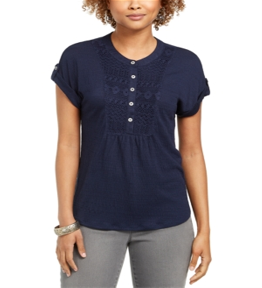 Top texturizado de crochê feminino Style &amp; Co, azul, tamanho XX-G