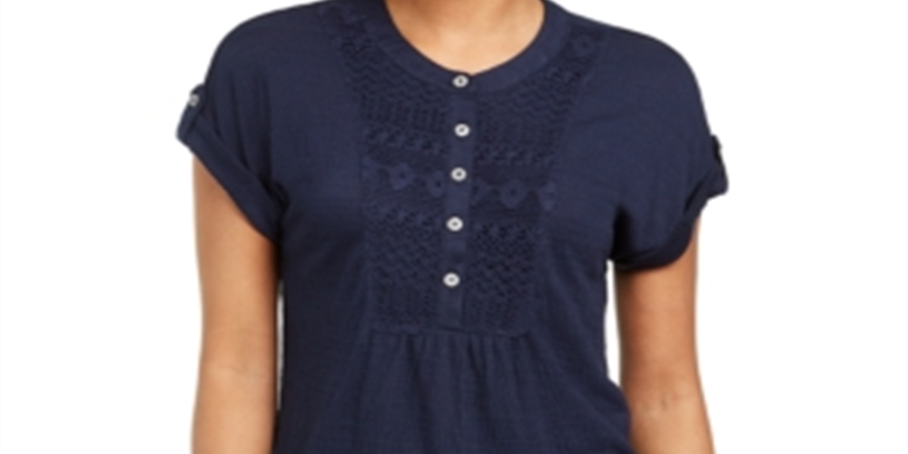 Top texturizado de crochê feminino Style &amp; Co, azul, tamanho XX-G