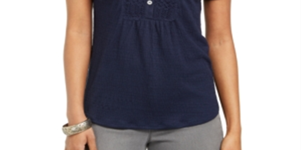 Top texturizado de crochê feminino Style &amp; Co, azul, tamanho XX-G