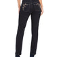 Calça jeans feminina estilo &amp; co, perna reta, bolso brilhante, azul escuro, tamanho 10