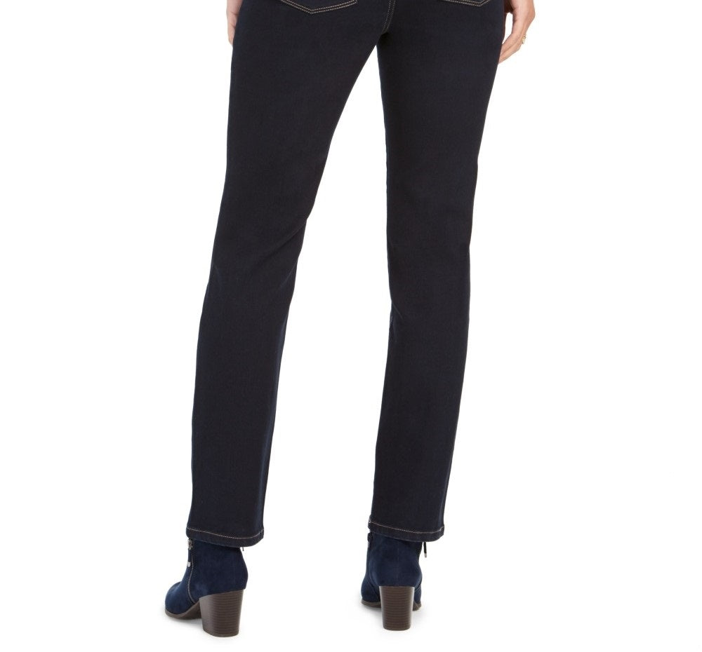 Calça jeans feminina estilo &amp; co, perna reta, bolso brilhante, azul escuro, tamanho 10