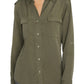 Camisa Sanctuary Feminina Conroy Surplus, elegante e limpa, com botões e bolsos no peito, verde, tamanho XL