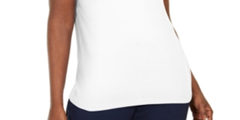 Camiseta feminina Karen Scott com acabamento em crochê e algodão, tamanho grande, branca