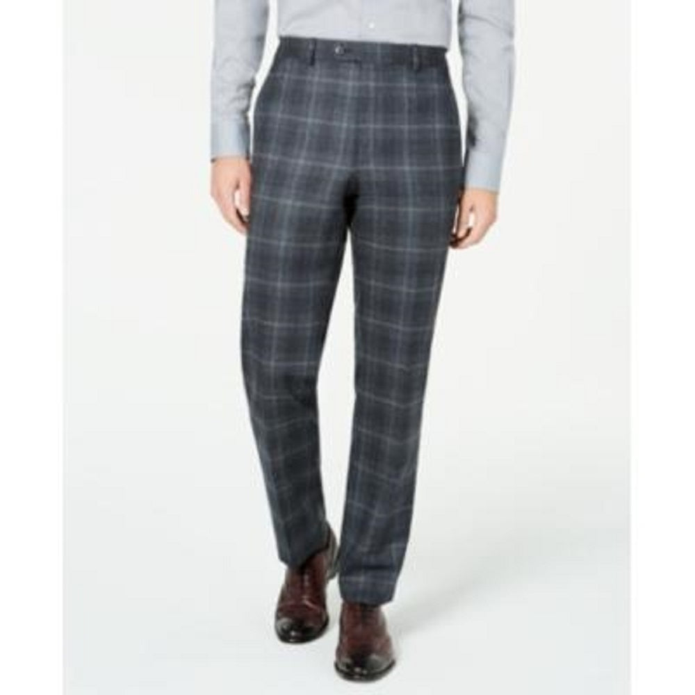 Calça social masculina Ralph Lauren Ultra Flex xadrez, cor carvão, tamanho 32x32