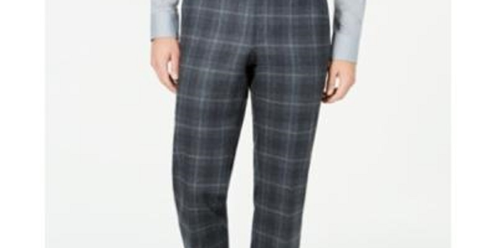 Calça social masculina Ralph Lauren Ultra Flex xadrez, cor carvão, tamanho 32x32