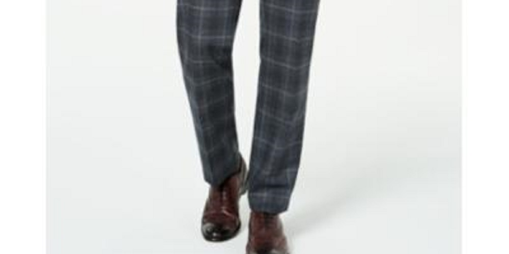 Calça social masculina Ralph Lauren Ultra Flex xadrez, cor carvão, tamanho 32x32