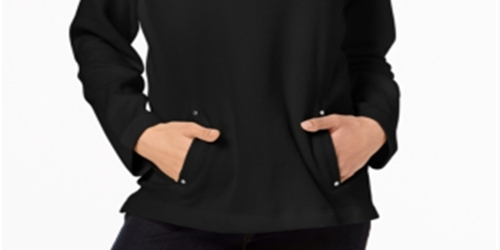 Karen Scott Blusa feminina com zíper e gola alta, preta, tamanho pequeno G