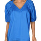 Blusa Alfani Feminina Gola V Smocked Azul Tamanho X-G