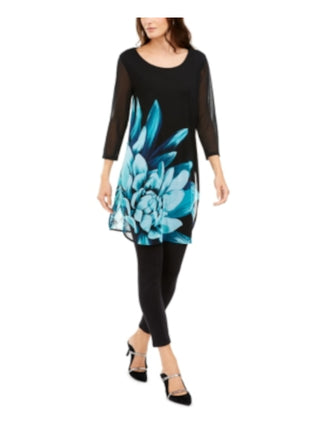 Túnica Alfani Feminina Estampada Floral Preta - Azul-Marinho Tamanho Pequeno P