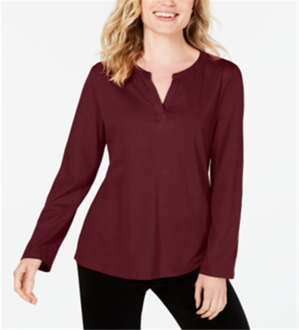 Charter Club Top Feminino Supima Algodão Gola Dividida Vinho Tamanho Pequeno XL