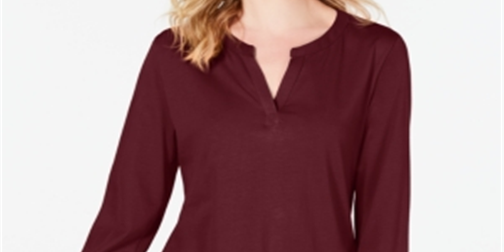 Charter Club Top Feminino Supima Algodão Gola Dividida Vinho Tamanho Pequeno XL