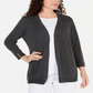 Karen Scott Cardigan Feminino Aberto Frente Botões Punho Cinza Tamanho Médio
