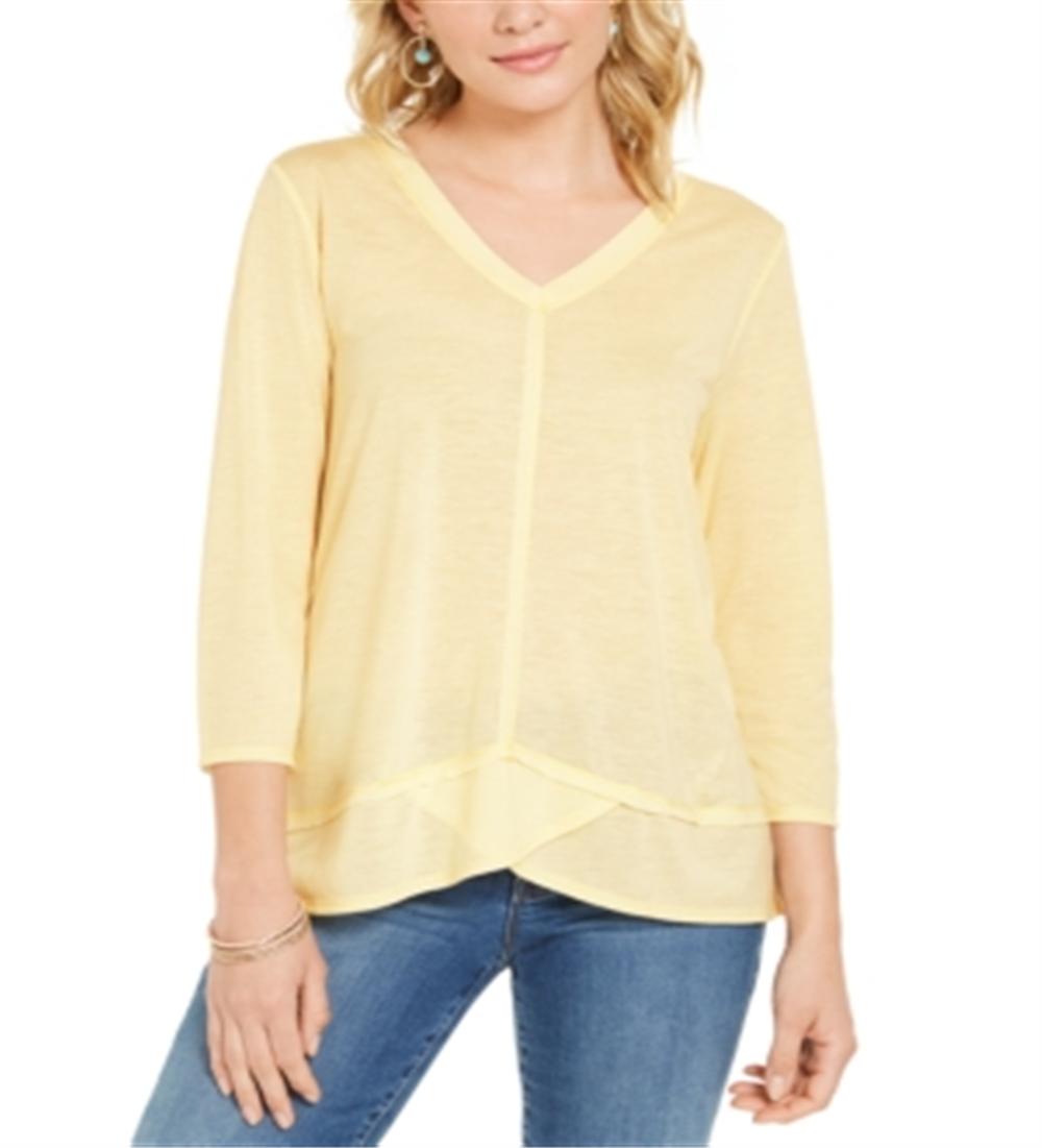 Estilo &amp; Co Feminino Detalhe de Costura Alto Baixo Top Amarelo Tamanho XX-Grande