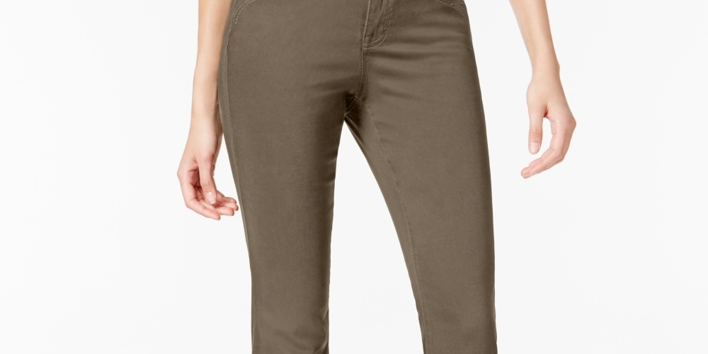 Calça jeans feminina estilo &amp; co com controle de barriga, perna reta e cintura alta, verde, tamanho 2S