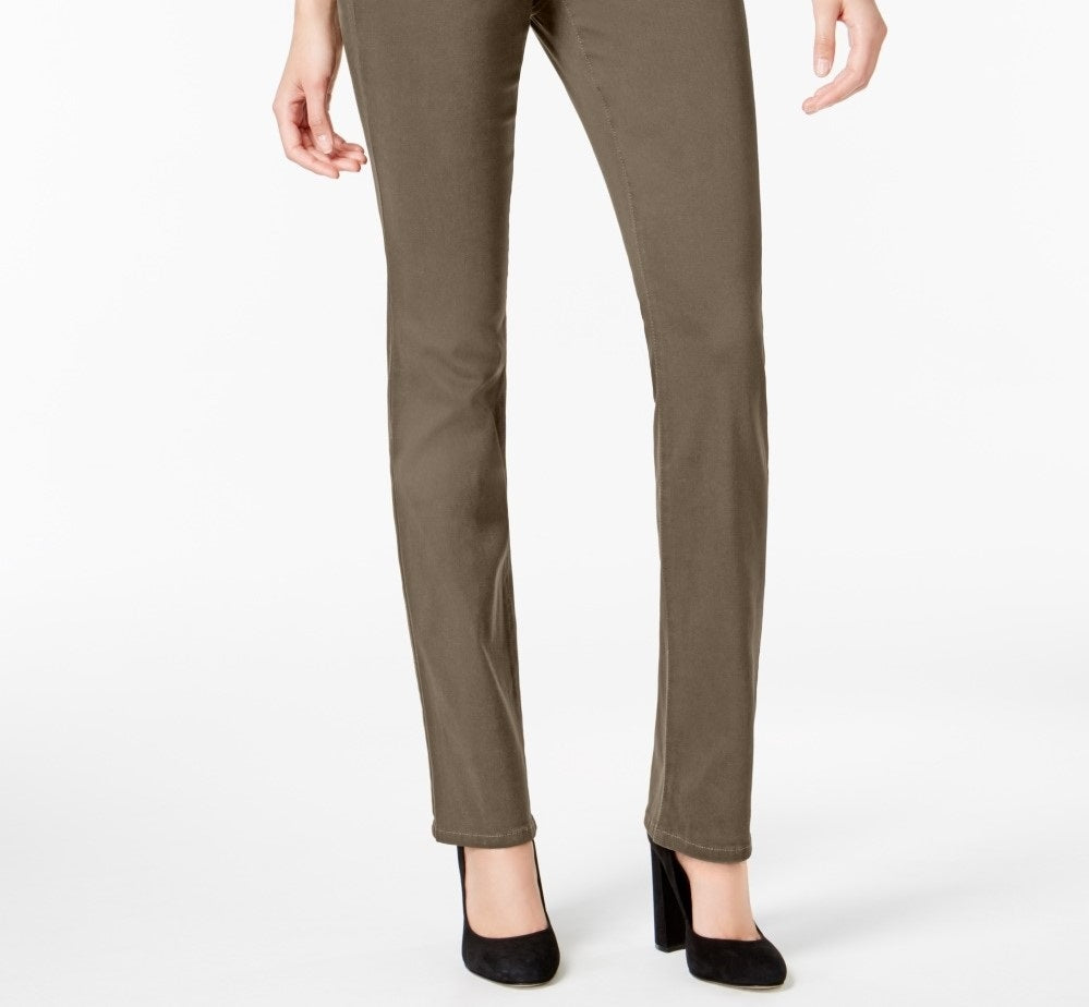 Calça jeans feminina estilo &amp; co com controle de barriga, perna reta e cintura alta, verde, tamanho 2S
