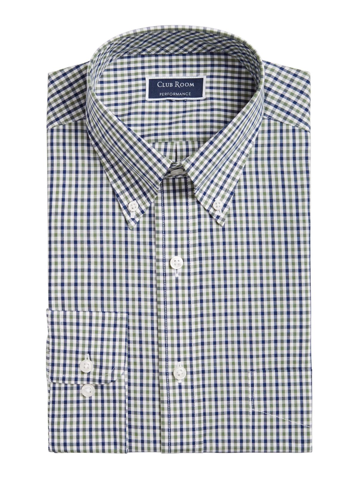 Camisa social masculina xadrez de mangas compridas Club Room, verde oliva/azul marinho, tamanho GG 17
