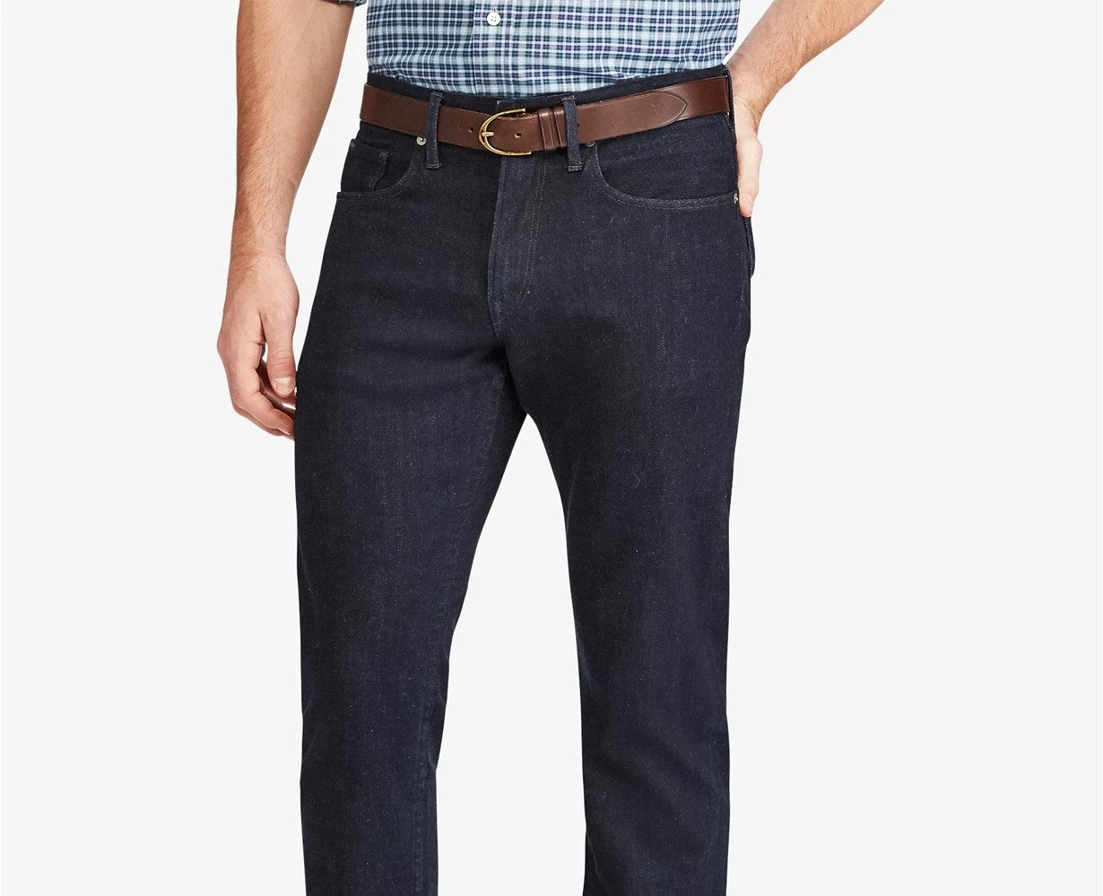 Calça jeans reta masculina Ralph Lauren Prospect Stretch azul marinho tamanho 36x34