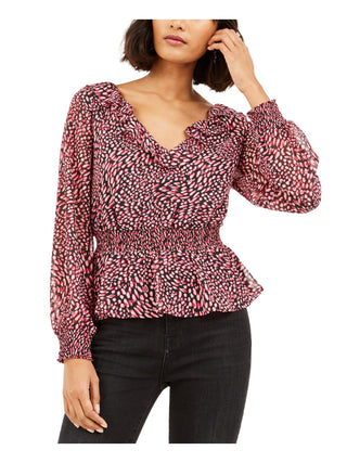Blusa peplum feminina estampada com decote em V duplo Bar III rosa e preto tamanho 2XS