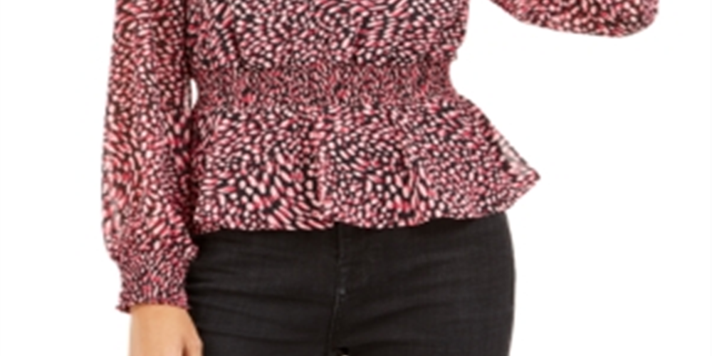 Blusa peplum feminina estampada com decote em V duplo Bar III rosa e preto tamanho 2XS