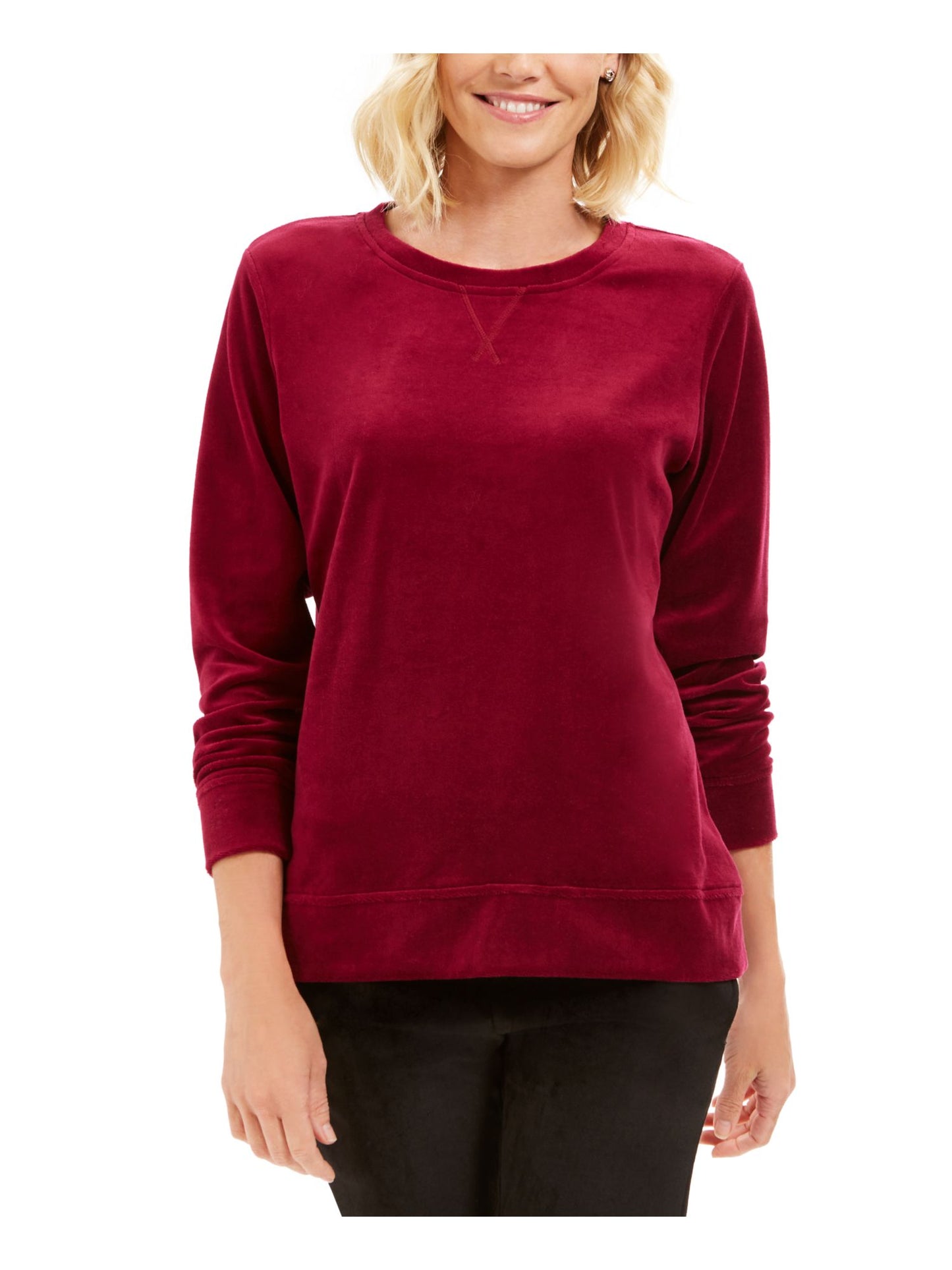 Moletom esportivo feminino Karen Scott de veludo roxo tamanho grande