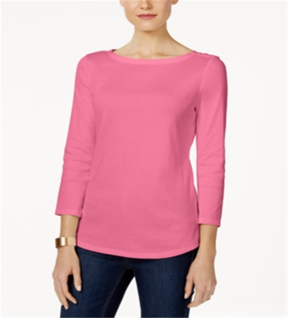 Charter Club Top feminino de algodão Pima com decote canoa e botões, rosa, tamanho extragrande