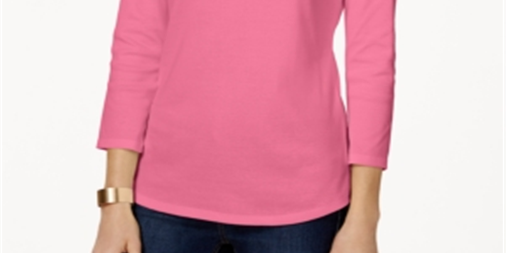 Charter Club Top feminino de algodão Pima com decote canoa e botões, rosa, tamanho extragrande