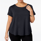 Blusa casual feminina Alfani Plus Hi Low manga curta preta tamanho 0X