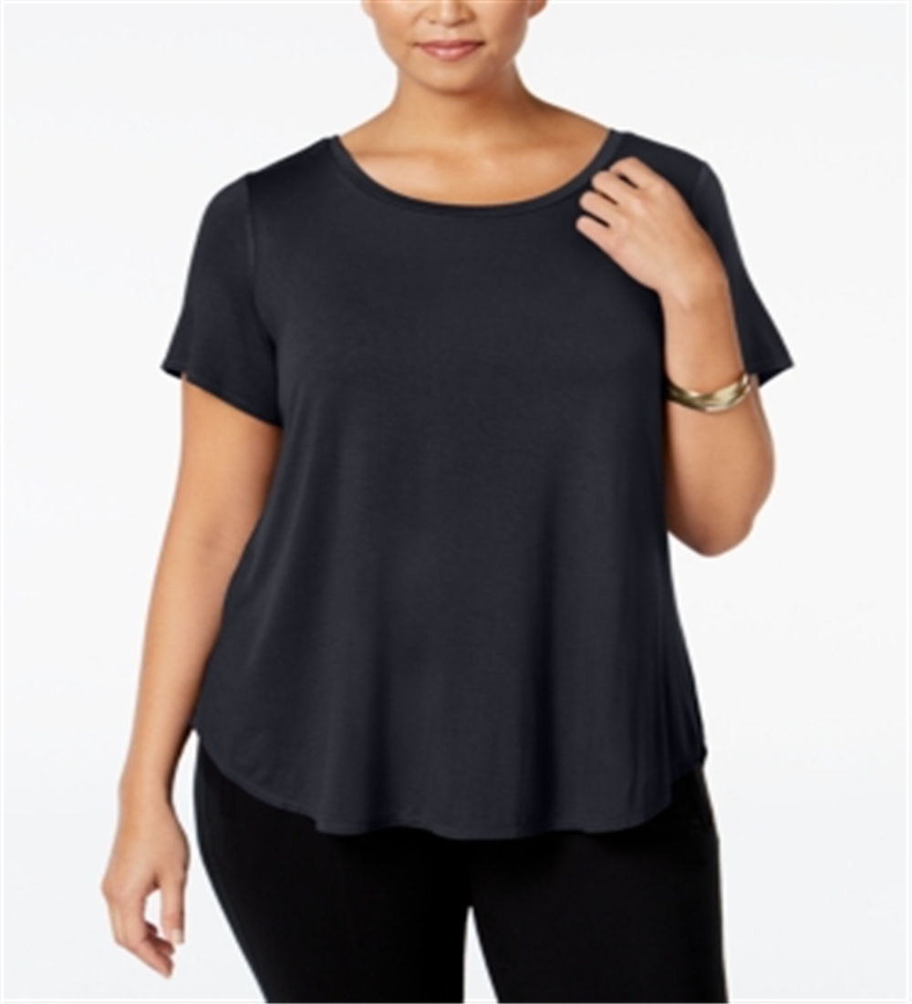 Blusa casual feminina Alfani Plus Hi Low manga curta preta tamanho 0X