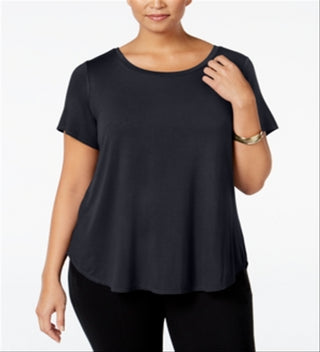 Blusa casual feminina Alfani Plus Hi Low manga curta preta tamanho 0X
