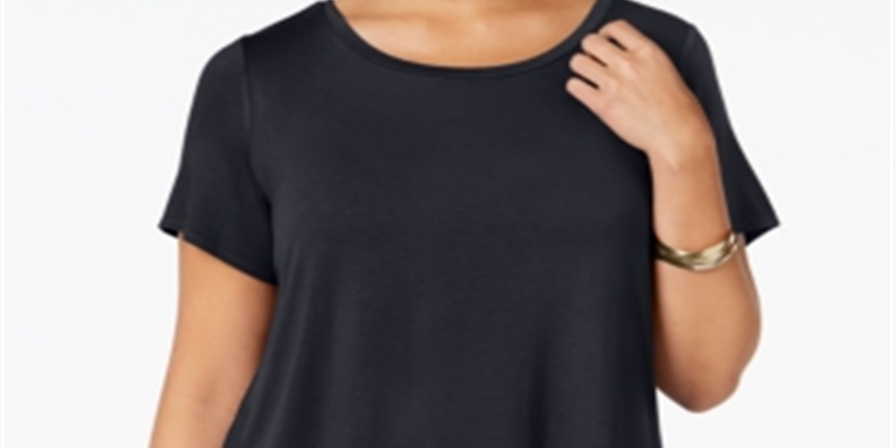 Blusa casual feminina Alfani Plus Hi Low manga curta preta tamanho 0X