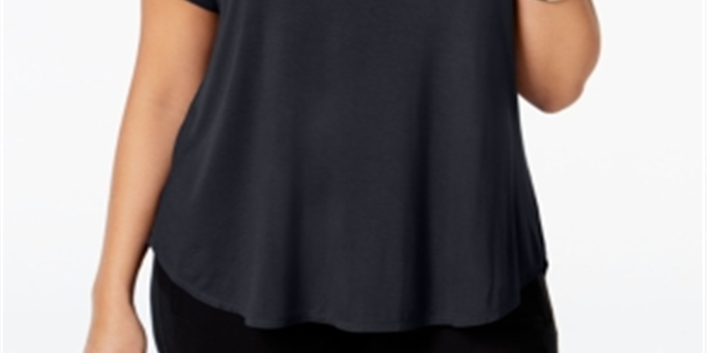 Blusa casual feminina Alfani Plus Hi Low manga curta preta tamanho 0X