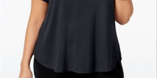 Blusa casual feminina Alfani Plus Hi Low manga curta preta tamanho 0X