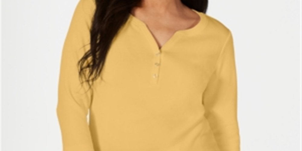Camisa Henley de algodão feminina Karen Scott, marrom, tamanho pequeno, médio