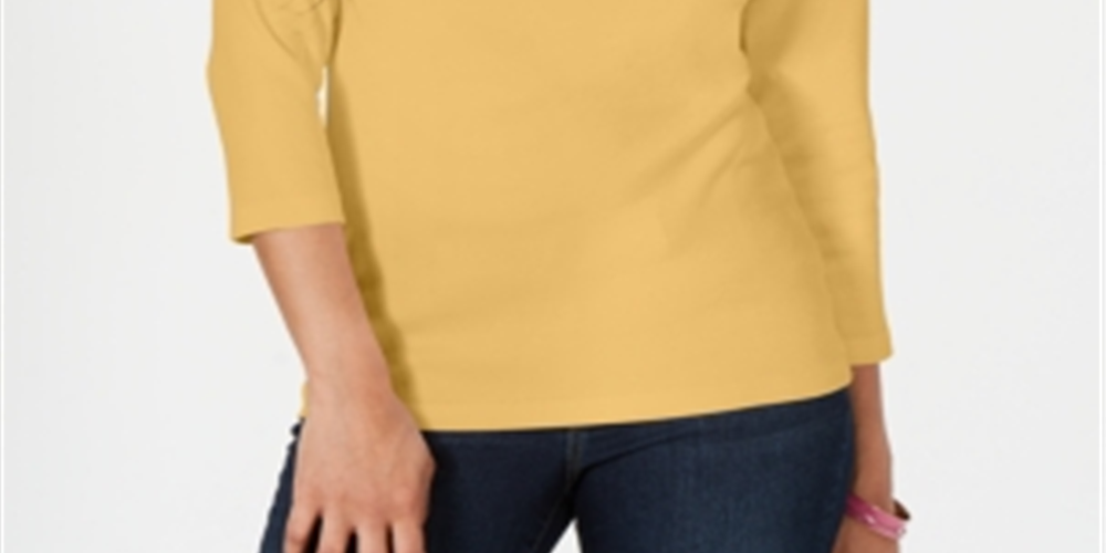Camisa Henley de algodão feminina Karen Scott, marrom, tamanho pequeno, médio